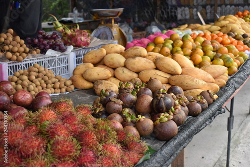 Fresh fruits on a local market in Thailand  Asia