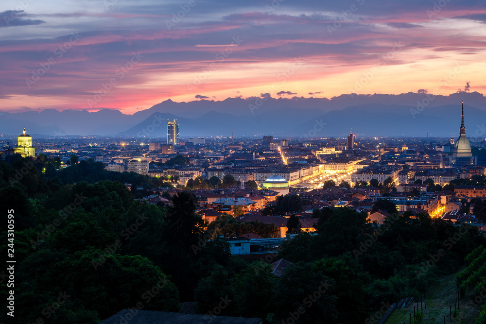 Turin high definition skyline at sunset