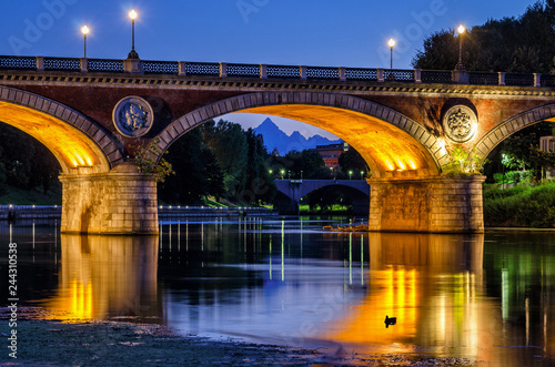 Turin (Torino), Isabella Bridge and Monviso at twilight.jpg © Marco Saracco