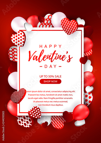 Valentines Day vertical sale banner. Valentines day design for banners, flyers, newsletters, postcards. Space for text. Vector illustration.