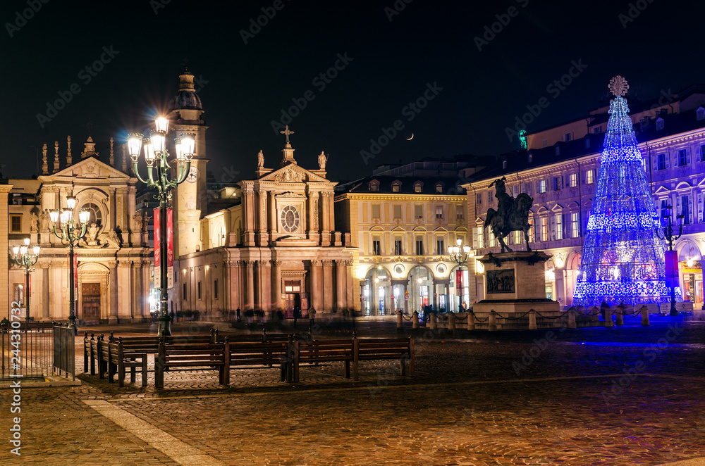 Turin the elegant Piazza San Carlo in the town centre at moonlight