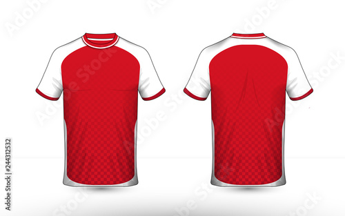 Red and white layout e-sport t-shirt design template