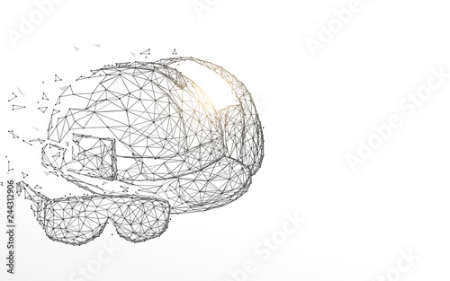 Safety helmet with safety gear form lines, triangles and particle style design. Illustration vector