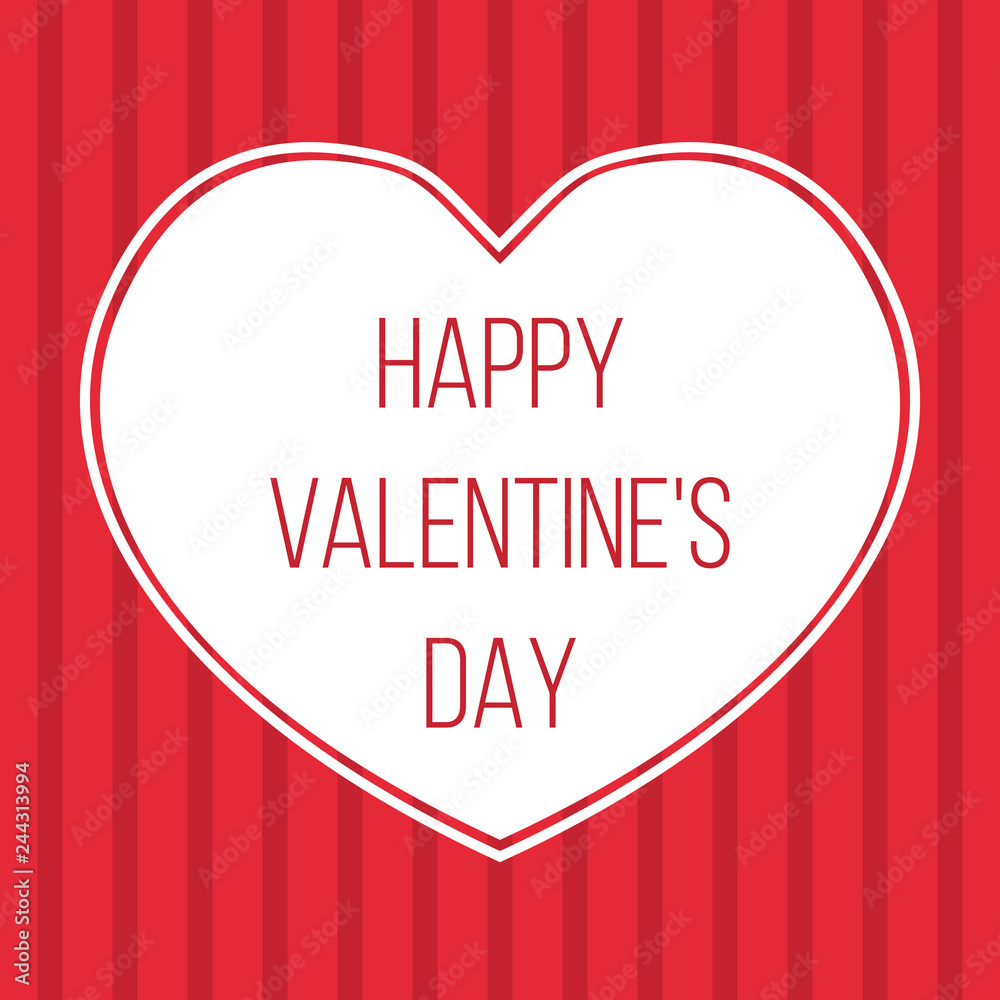 white heart on red striped background, happy valentine's day vector illustration