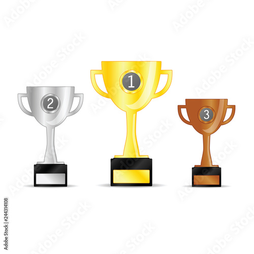 gold and silver and bronze trophy cup with a black stand