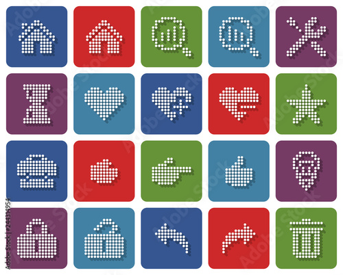 Collection of rounded square dotted icons: User interface. Set #2