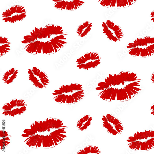 Kiss sign repetition pattern. Redlips prints vector dynamic background. Modern sexy t-shirt print, girf wrap, wallpaper, cover. photo