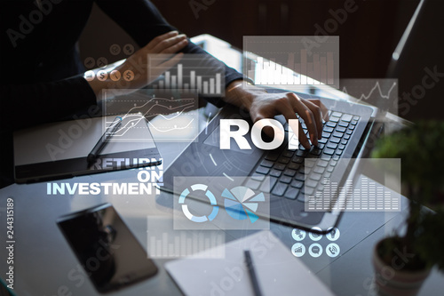 ROI Return on investment. Financial market Trading and Economic concept on virtual screen.
