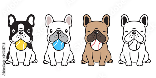 dog vector french bulldog ball cartoon character tennis baseball icon logo illustration