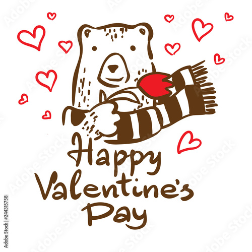 Happy Valentine's day. Postcard with a Bear and hand lettering