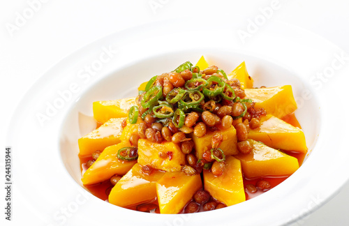 Delicious Chinese cuisine, steamed pumpkin with soy sauce