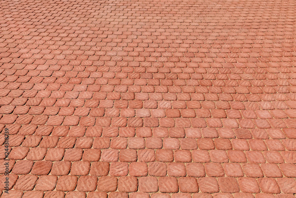 Walking area covered with square red tiles. Walking area covered with square red tiles.
