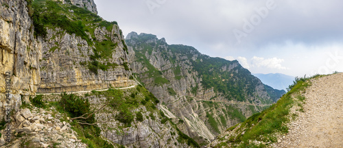 Panoramic view on Road of 52 Tunnels on the Pasubio massif