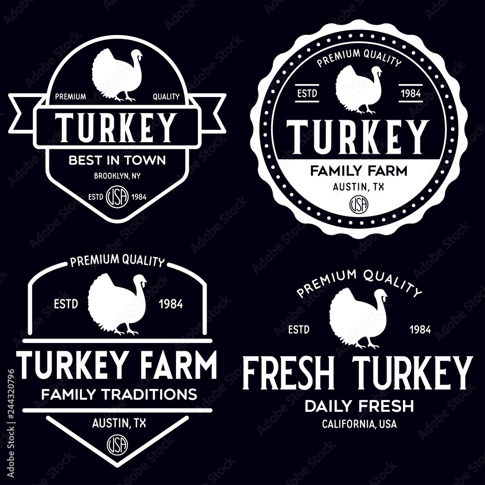 Obraz premium Set of premium turkey labels, badges and design elements. Logo for butchery, meat shop, steak house, farm etc.