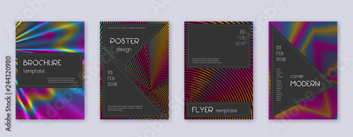 Black brochure design template set. Rainbow abstra