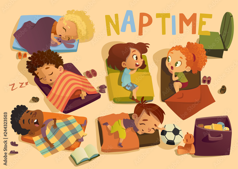Kindergarten Nap Time Kid Vector Illustration Preschool Multiracial