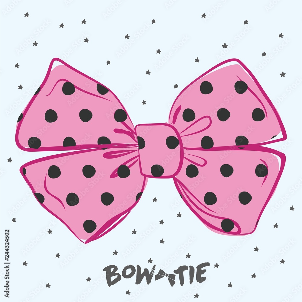 Vector perfect bow of pink fabric black dots pattern vector decoration for  hair meme. Useful elements for your design Stock Vector | Adobe Stock