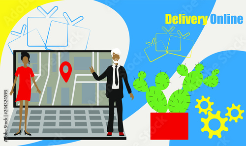 Deliveri online servis vector illustration concept, people,solve, can be used for, landing page, template, ui, web, mobile app, poster, banner, flyer.