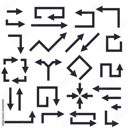 Black straight arrows. Set of flat icons
