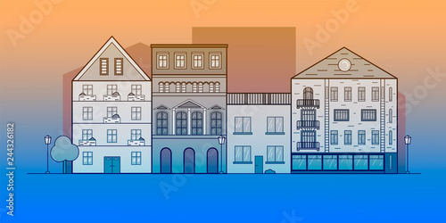 The Czech Republic vector illustration. Vector flat illustration of city landscape. Old town village main street. City landscape. Life style. Vector illustration in flat style.