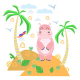 hippopotamus in Scandinavian style - vector illustration, eps