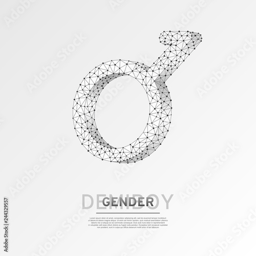 Demiboy symbols. Wireframe digital 3d illustration. Low poly, non-binary sexuality, people rights concept on white background. Abstract Vector polygonal origami style LGBT sign. RGB color mode