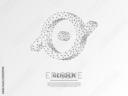 Epicene gender symbols. Wireframe digital 3d illustration. Low poly hermaphrodite, bisexual people rights concept on blue background. Abstract Raster polygonal neon LGBT sign. RGB color mode