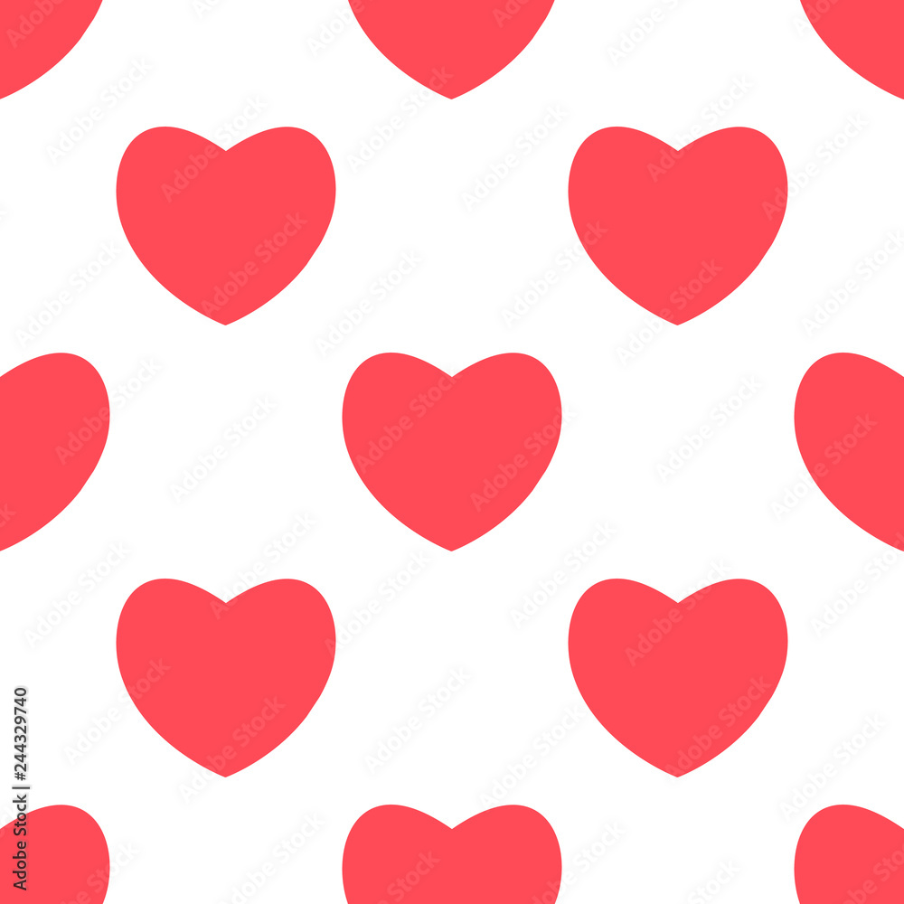 red heart pastel design icon flat on white background. Seamless heart pattern.
