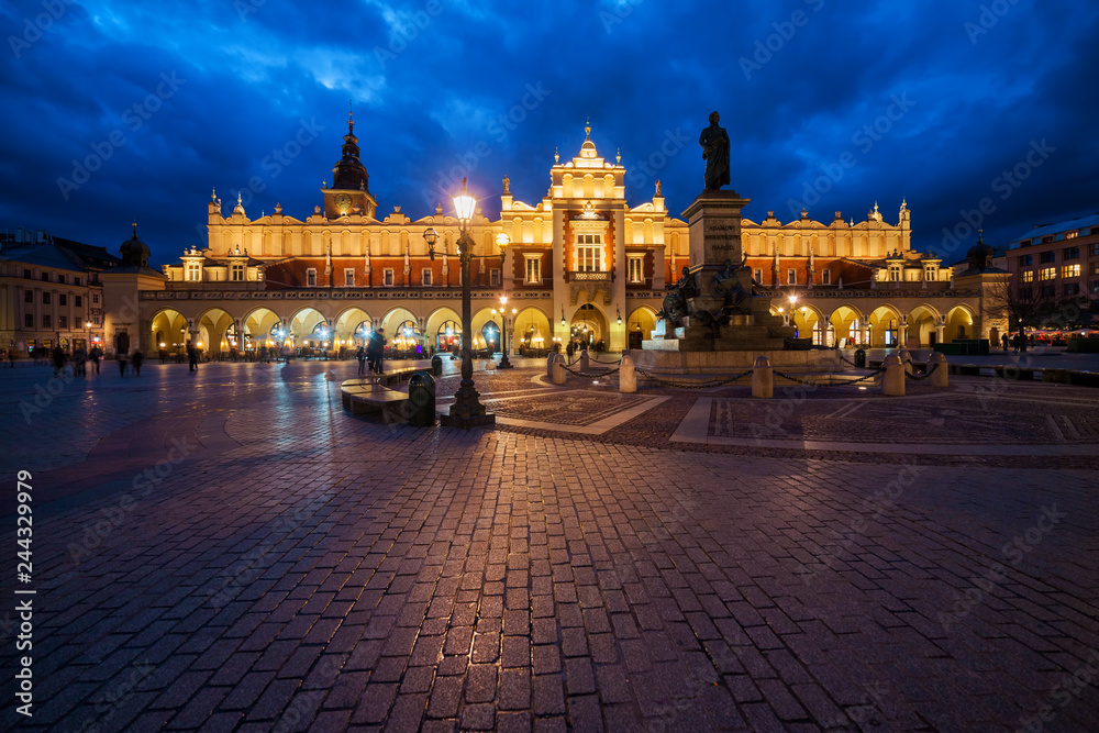 Krakow Main Square at Night in Poland