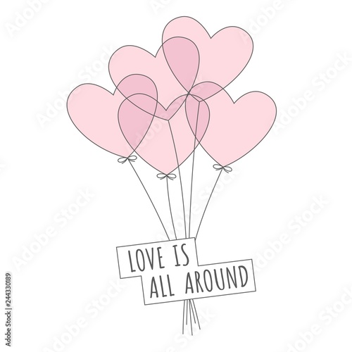 Love is all around. Bunch of balloons in form of heart. Vector illustration.