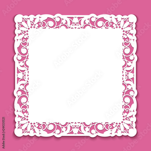 Square lace doily or handkerchief with floral border pattern, template for laser cutting