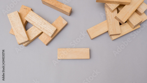 wood block  tower game.Top view copy space