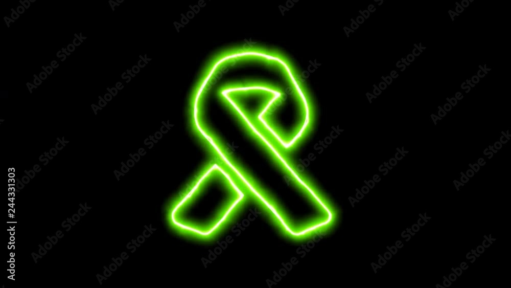 The appearance of the green neon symbol ribbon. Flicker, In - Out. Alpha channel Premultiplied - Matted with color black The appearance of the green neon symbol ribbon. Flicker, In - Out. Alpha channel Premultiplied - Matted with color black
