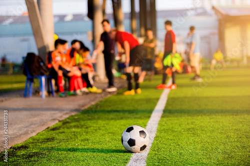 Fototapeta Naklejka Na Ścianę i Meble -  soccer ball at touchlines on artificial turf