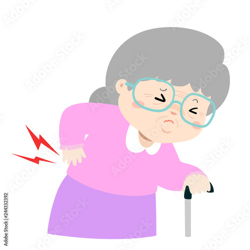 Grandmother having back pain cartoon vector.