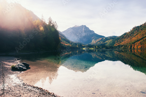 Lake in the nountains at sunset. Alps mountains, Austria. photo