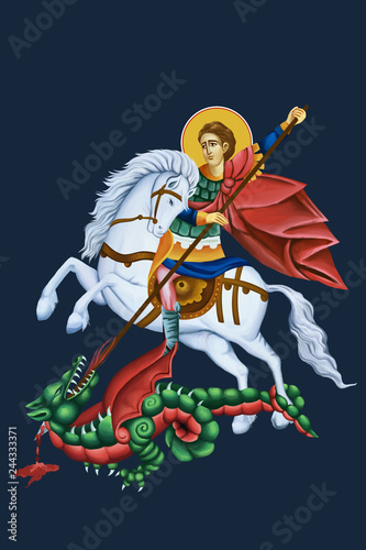 Saint George Killing the Dragon. Illustration in Byzantine style.