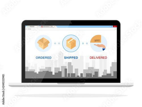 Delivery Stages on laptop screen Online Check Vector Illustration