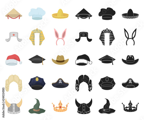 Different kinds of hats cartoon,black icons in set collection for design.Headdress vector symbol stock web illustration.