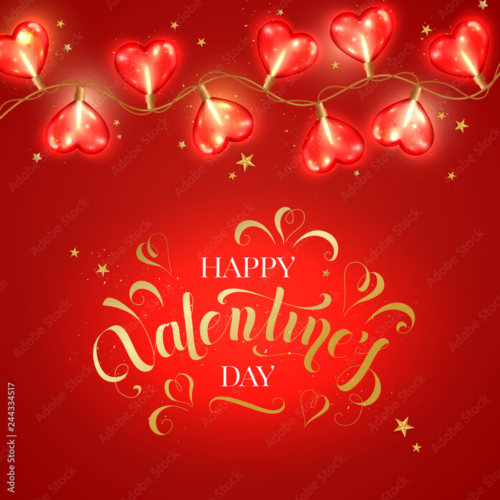 Valentine day background with heart shaped light bulb. Love concept vector illustration