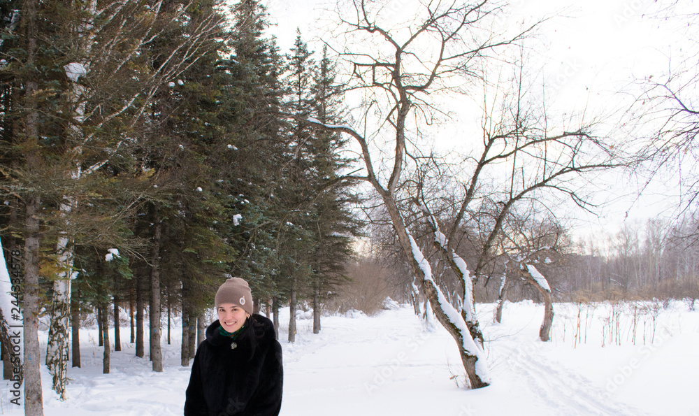 girl in the woods in winter girl in the woods in winter