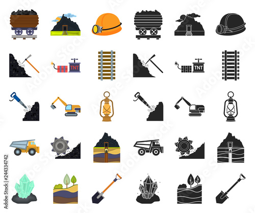 Mining industry cartoon,black icons in set collection for design. Equipment and tools vector symbol stock web illustration.