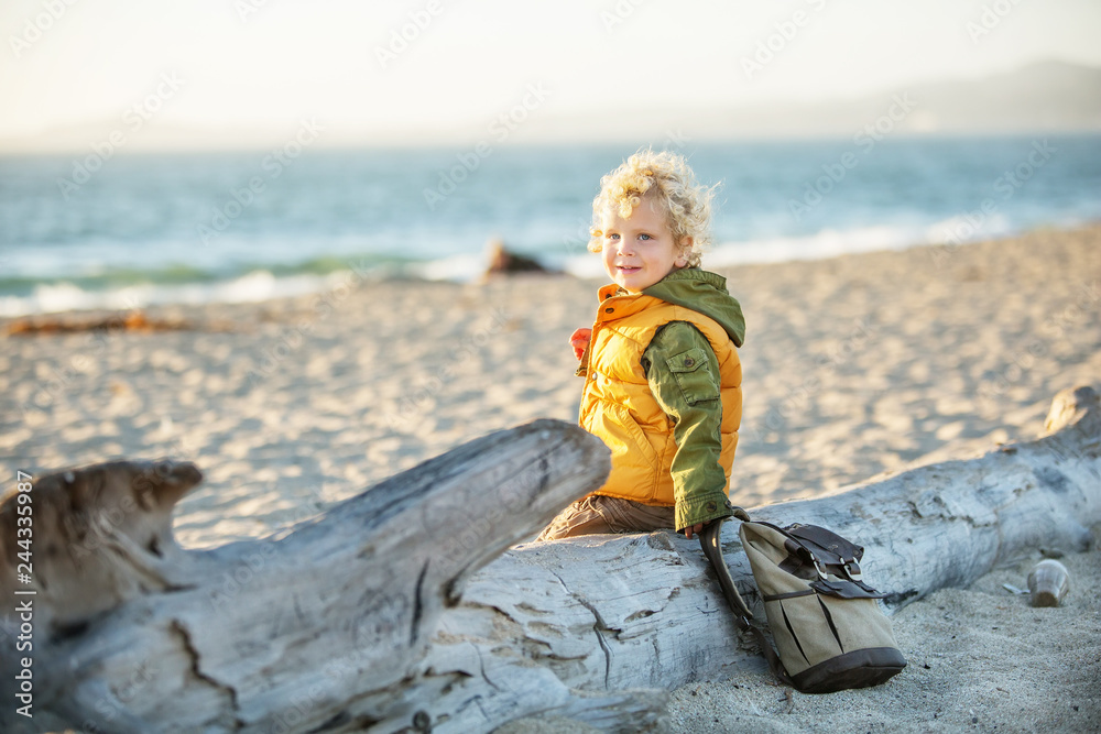 toddler boy visit Pacific Ocean in California