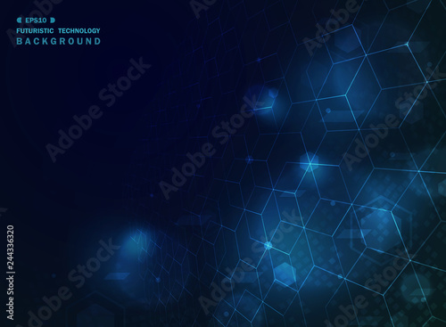 Abstract blue technology geometric background with effect.