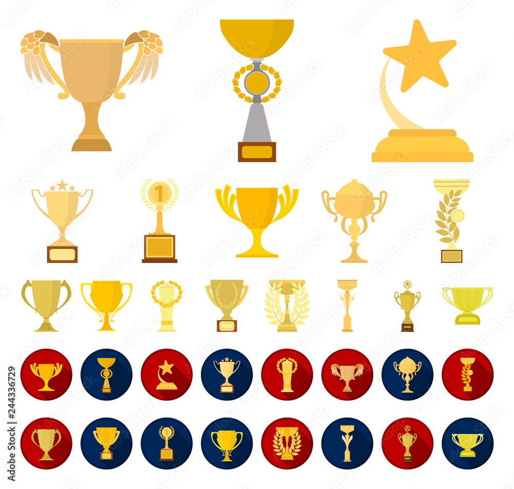 Gold Cup cartoon,flat icons in set collection for design. Winners Cup vector symbol stock web illustration. Gold Cup cartoon,flat icons in set collection for design. Winners Cup vector symbol stock web illustration.
