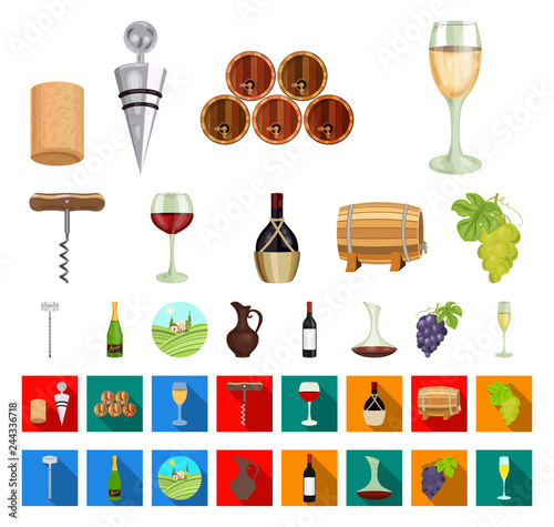 Wine products cartoon,flat icons in set collection for design. Equipment and production of wine vector symbol stock web illustration.