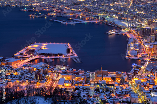 Hakodate city in winter from mountain, Hakodate, Japan