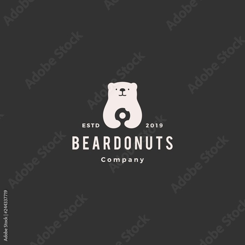 bear donuts logo hipster retro vintage vector icon illustration