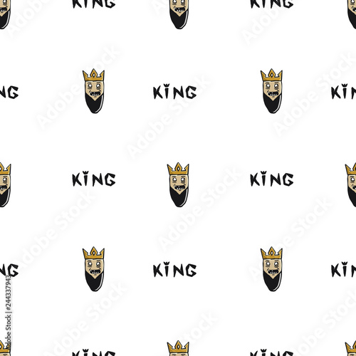 King head drawn by hand seamless pattern. Vector background for textiles