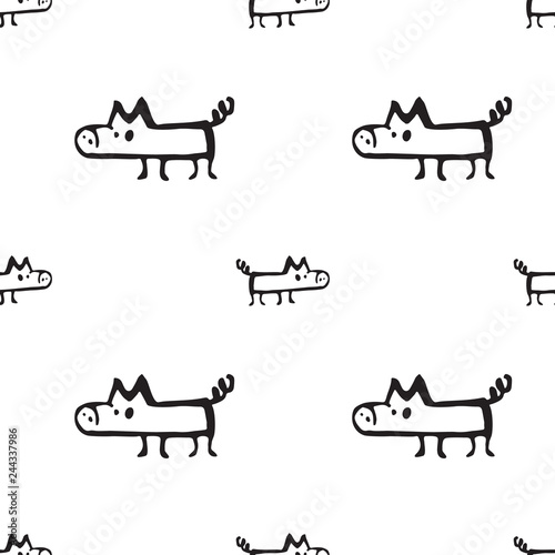 Pig drawn by hand seamless pattern. Vector background for textiles
